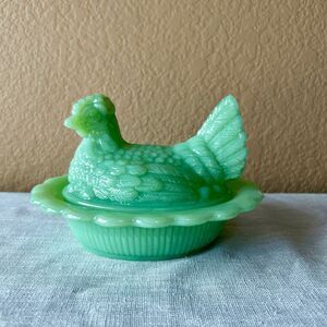 Vintage Mosser Glass Jadeite Covered Hen on Nest – USA Made